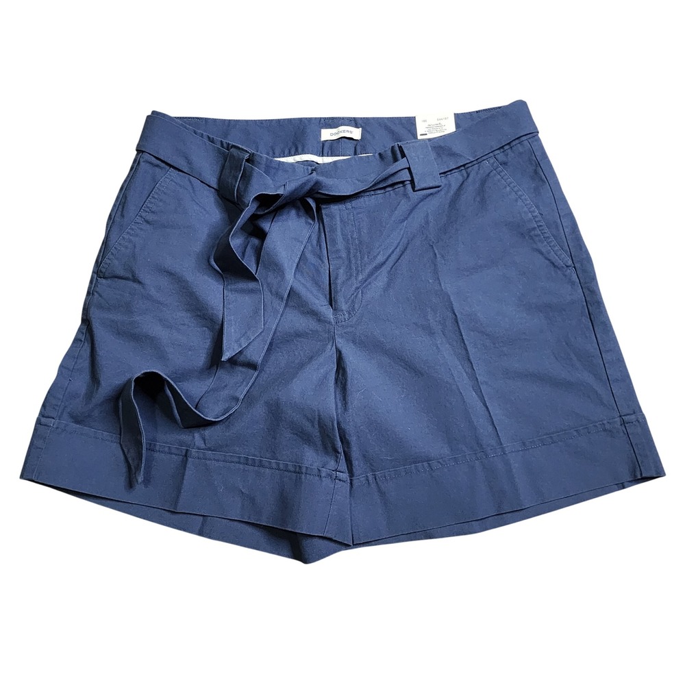 Dockers Womens Blue Chino Shorts Size 10 Belted Mid Rise Preppy Nautical